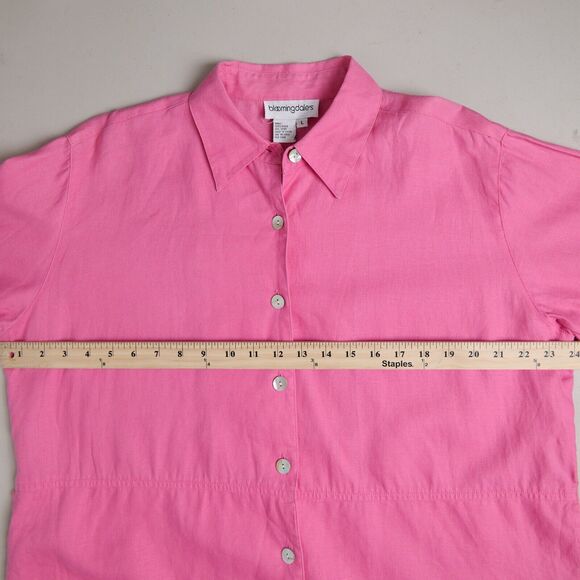 Vtg Bloomingdale's Shirt Women's L 100% Linen Lagenlook Resort Coastal Vacation - Picture 5 of 6